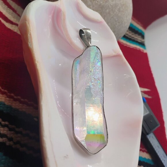 Huge Charles Albert Sterling Silver Rainbow Aura Quartz Crystal Pendant - Picture 3 of 11